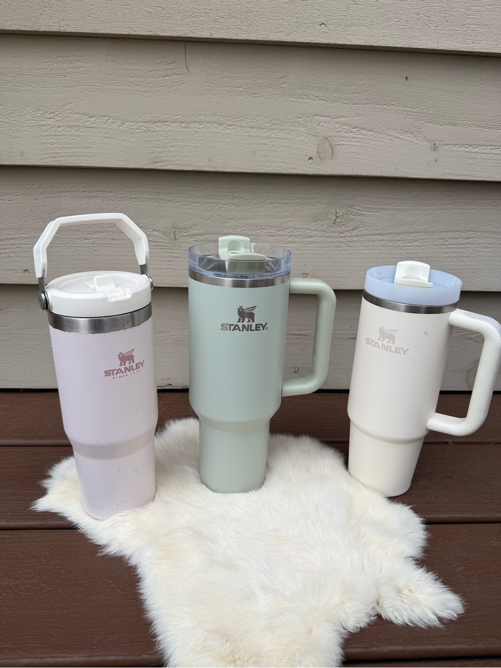 Bundle Lot of 3 Stanley Tumblers — Pink, Sage, Cream